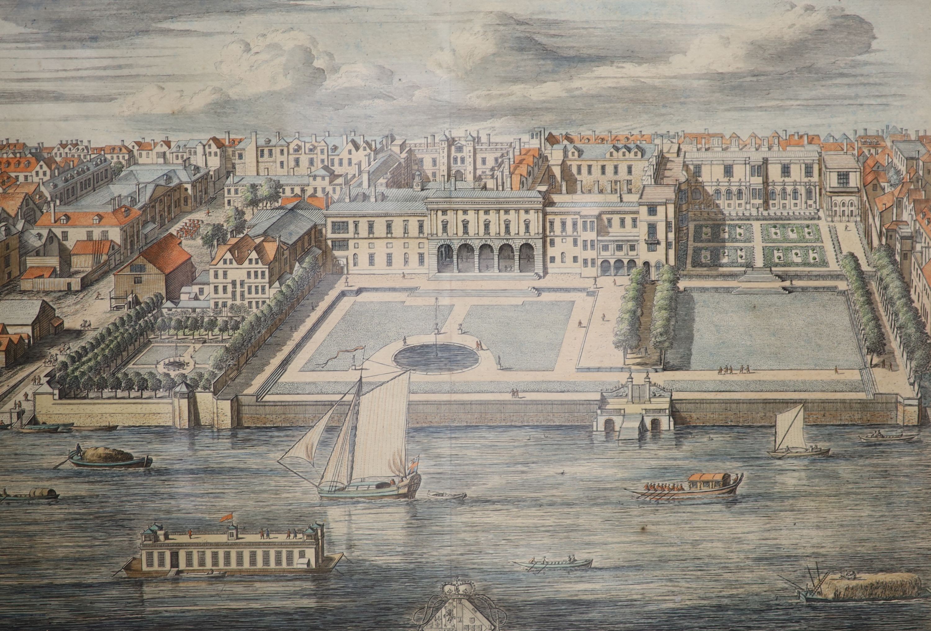 J.Kip after L.Knyff, hand coloured engraving, “Somerset House, La Maison Somerset” (1708) 35 x 48cm and four other prints